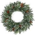 thumbnail image 1 of 24 Inch Snow Flocked Norfolk Pine Winter Wreath with Twig & Pinecone- Artificial Winter Wreaths for Front Door Porch Wall Window Porch Fireplace Outdoor Decor, 1 of 7