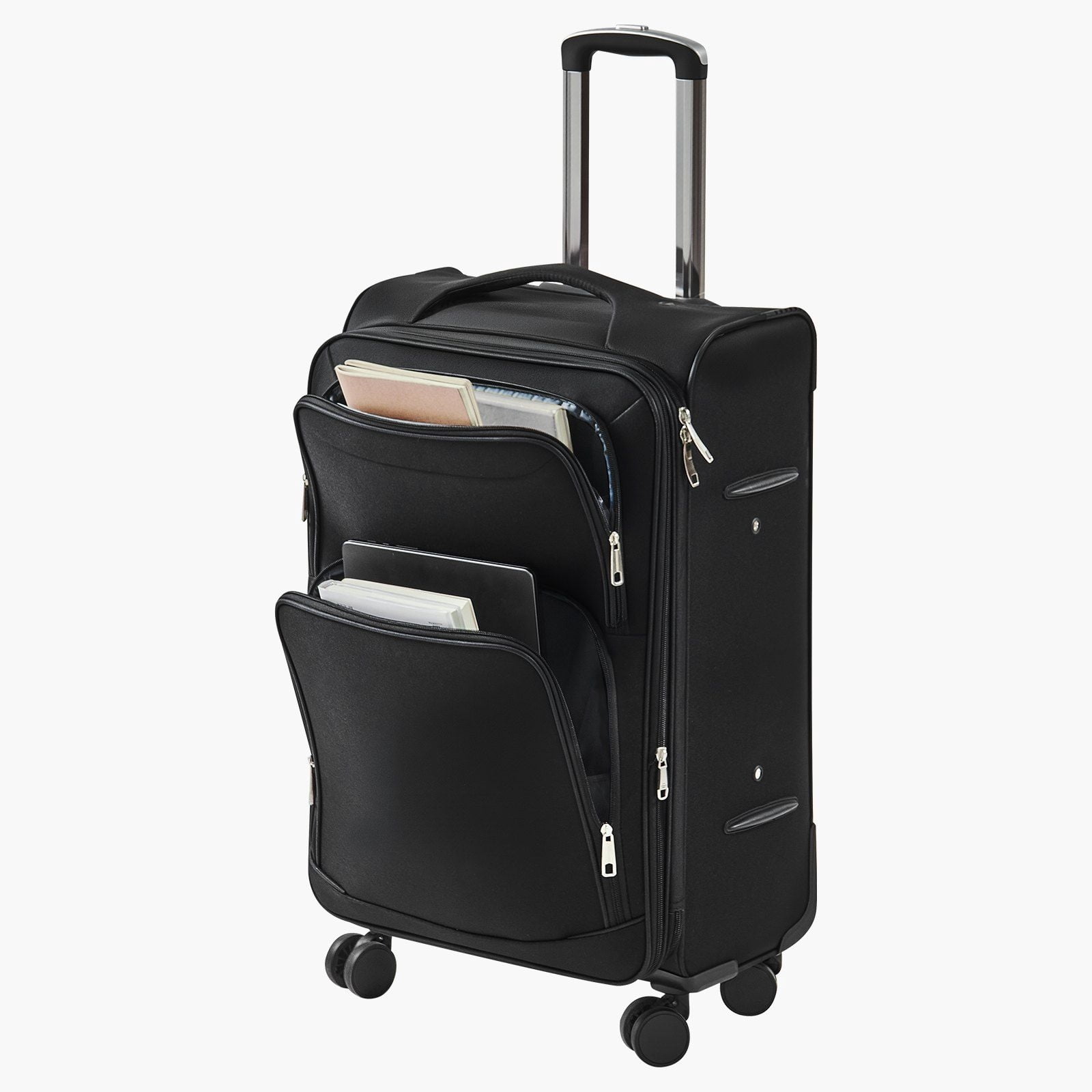 24-Inch Softside Expandable Spinner Luggage - Lightweight Checked Suitcase with 360° Wheels, Black Carry-On Travel Bag, Multiple Pockets, Durable Zipper, TSA Lock Ready