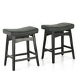 thumbnail image 1 of 24 Inch Solid Wood Barstools with Linen / PU Leather Fabric Cushion, Set of 2 Black Leather Cushion Wood,Faux Leather Footrest,Solid Wood,Padded Seat, 1 of 5