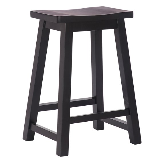 24" Inch Solid Wood Saddle Bar Stool, Black