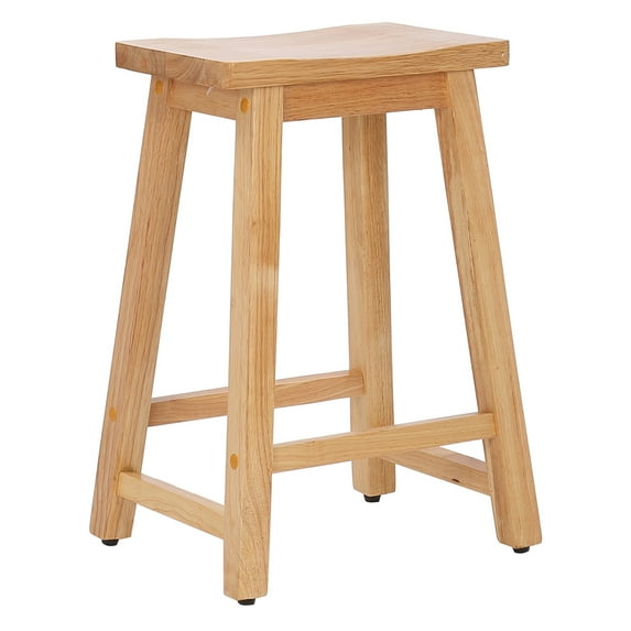 24" Inch Solid Wood Saddle Bar Stool, Oak
