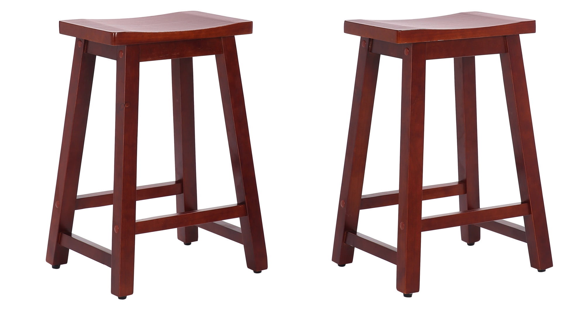 24" Inch Solid Wood Saddle Bar Stool (Set of 2), Cherry