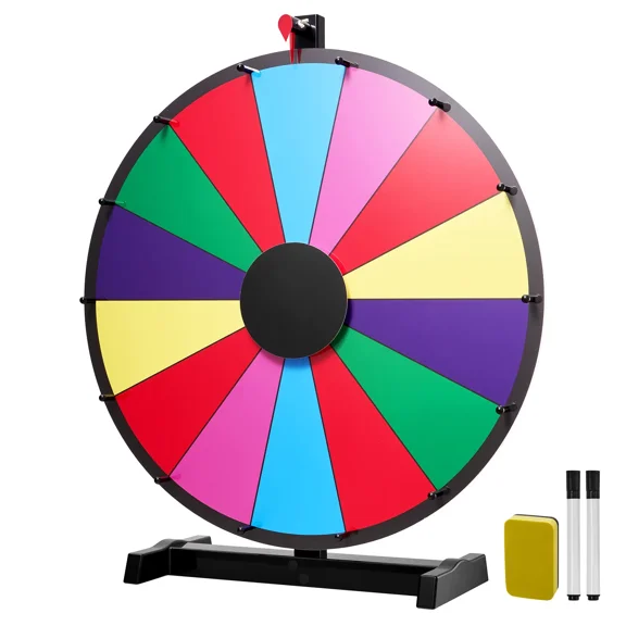 24-Inch Spinning Prize Wheel with Stand-14-Slot Tabletop Roulette for Parties,Trade Shows,and Events-Easy Assembly with Markers