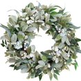 thumbnail image 1 of 24 Inch Spring Summer Ivory Floral Wreath, Lamb Ear Leaves Greenery Wreath for Front Door, Rustic Farmhouse Artificial Flower Wreath for Indoor & Outdoor Decor, 1 of 7