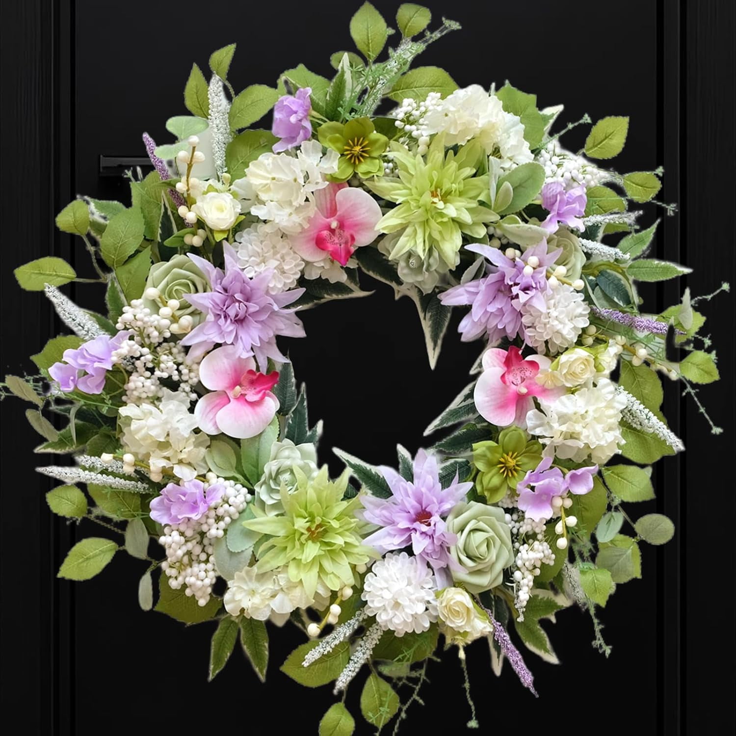 24 Inch Spring Wreath for Front Door, Artificial Spring Summer Floral ...