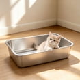 thumbnail image 1 of 24-Inch Stainless Steel Open Litter Box, High Sides Anti-Tracking, Easy Clean Non-Stick Surface for Big Cats, 1 of 4