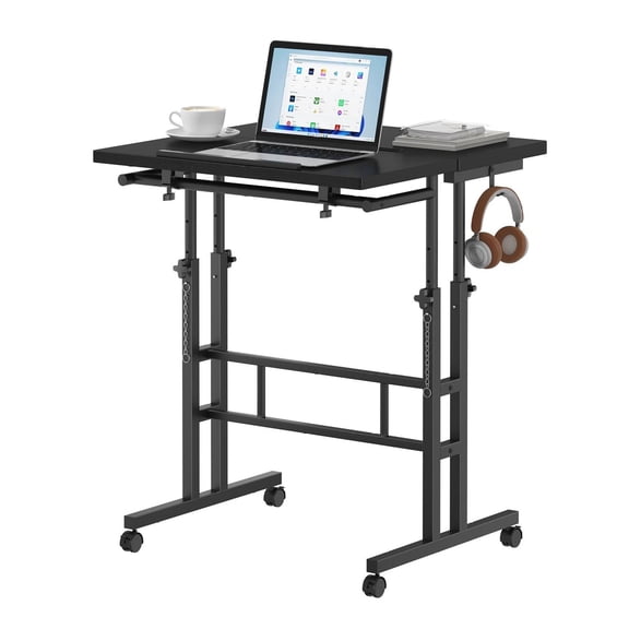 24 Inch Standing Desk - Manual Height Adjustable Sit Stand Workstation with Wheels, Split Top, Rolling Base - Home Office Desk for Monitor & Walking Pad