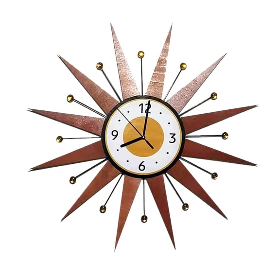 24 Inch Starburst Wall Clock Brass Gold, Burnt Atomic Mid-Century Modern Industrial Style, Silent Non-Ticking Large Wall Clock for Living Room Decor, Requires Assembly