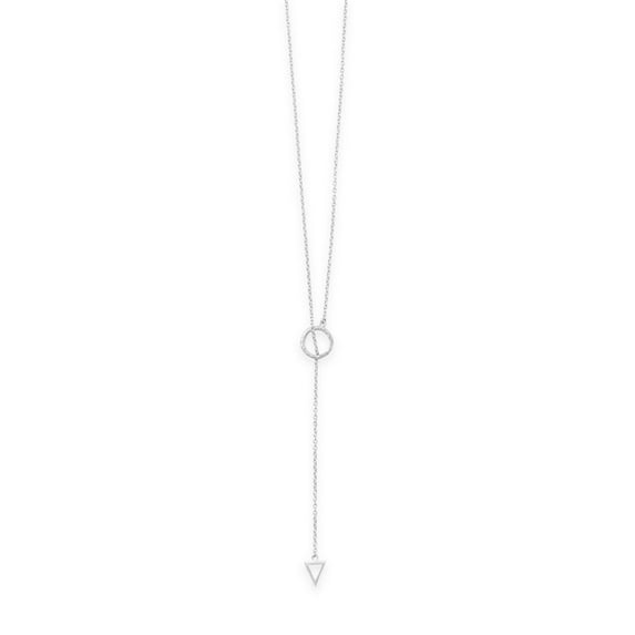 24 Inch Sterling Silver Lariat Necklace 12mm Circle 8mm X 10mm Cut Out Triangle Design