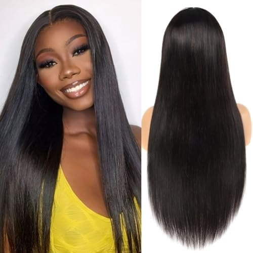 24 Inch Straight Lace Front Human Hair Wig Glueless 13x4 Brazilian Straight Lace Frontal Wigs  Hairline Pre Plucked With  Hair 180 Density  Color
