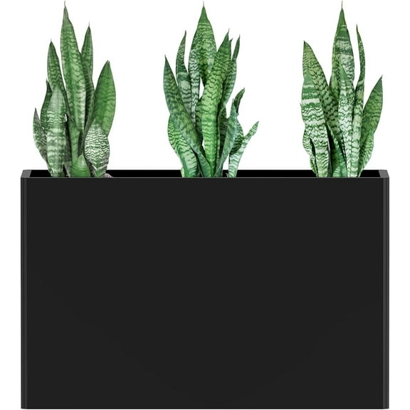 Heavy-Duty Galvanized Steel Planter with Removable Insert Shelf & 4 Drainage Holes - 32x12x24 Inches Large Size Planters for Outdoor/Indoor Patio, Black