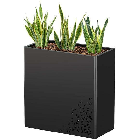24 Inch Tall Planter Box 24Hx24Lx12W Galvanized Steel Planter with Removable Insert Shelf | Durable Rectangular Planters for Porch, Patio, Yard, Garden (Black)