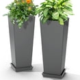 thumbnail image 1 of 24-Inch Tall Planters Set of 2 for Outdoor and Indoor Use,Tapered Flower Pots with Drainage Tray, Front Porch and Patio Decor,Ideal for Large Plants, Grey, 1 of 16