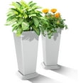 thumbnail image 1 of 24-Inch Tall Planters Set of 2 for Outdoor and Indoor Use, Tapered Flower Pots with Drainage Tray, Front Porch and Patio Decor, Ideal for Large Plants (Stripes-White), 1 of 16