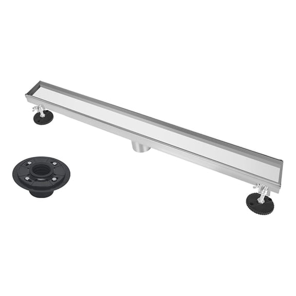 24 Inch Tile Insert Shower Drain with Leveling Feet and Rubber Gasket 2" Outlet Plastic Flange and Hair Strainer - Removable Brushed SS304 Grate - Fit 2" or 3" Pipe