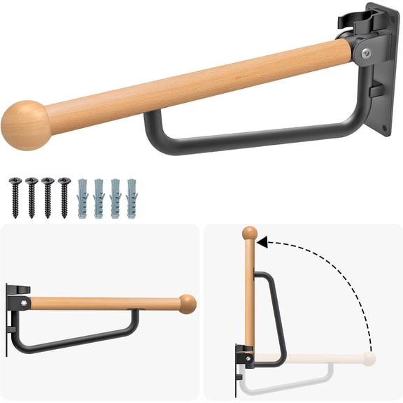 24 Inch Toilet Safety Bar, Foldable Toilet Grab Bar, Wall Mounted Wooden Handicap Grab Bar for Bathroom. Non-Slip and Waterproof Comfty Grip Bar for Disabled Elderly Pregnant, 1PCS