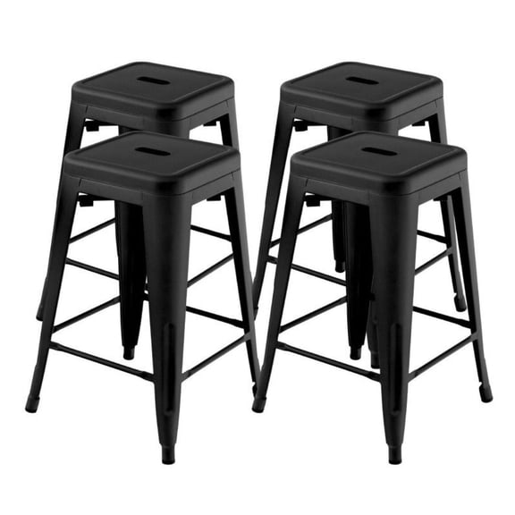 24 Inch Tolix Style Bar Stools - Set of 4 Stackable Counter Height Chairs - Metal Industrial Design - Kitchen, Dining, Bar