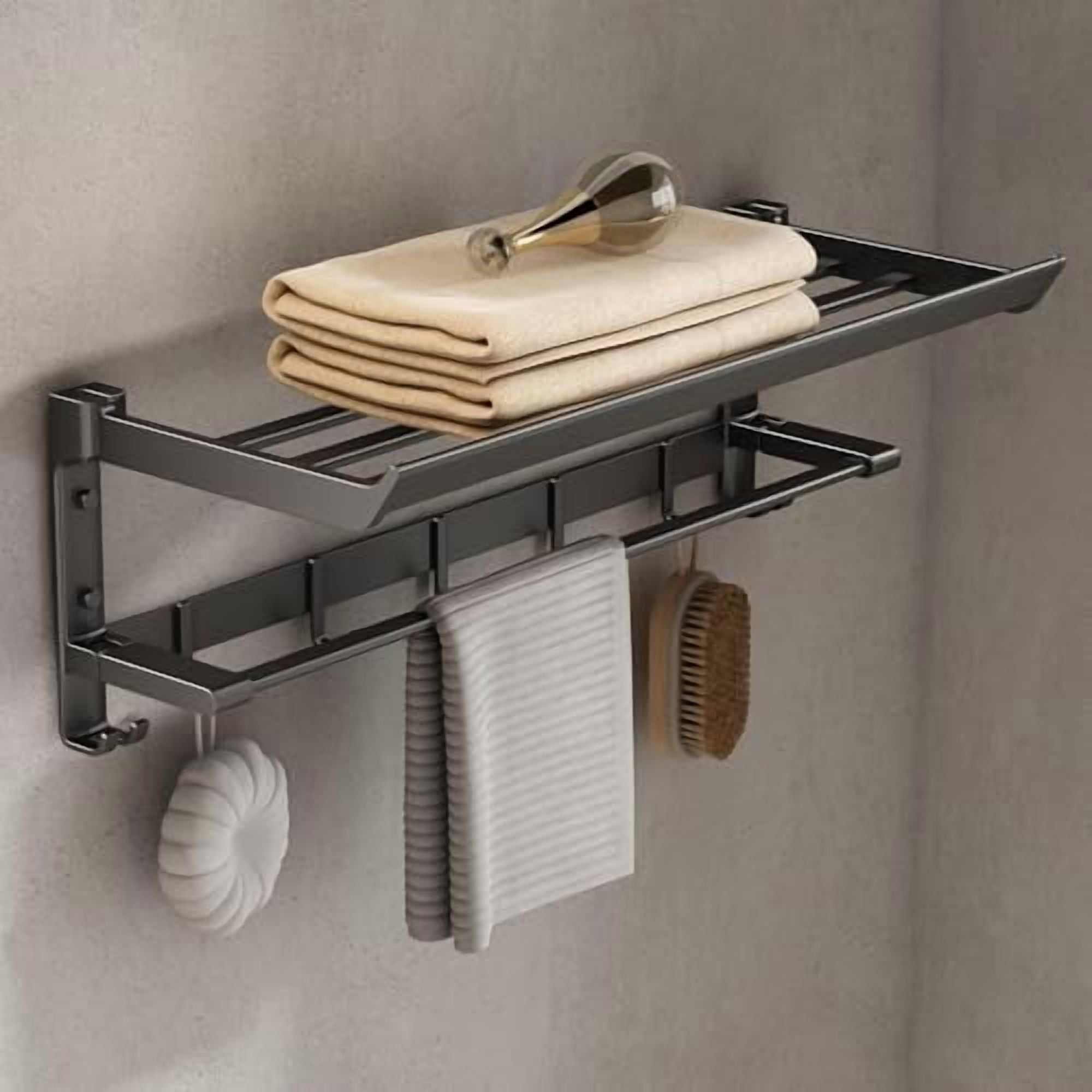 24 Inch Towel Rack with Towel Bar Holder Foldable Towel Shelf with ...