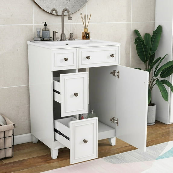 24-Inch Transitional Style Bathroom Vanity | Space-Saving and Functional | MDF Cabinet with Painted Finish | Effortless Setup