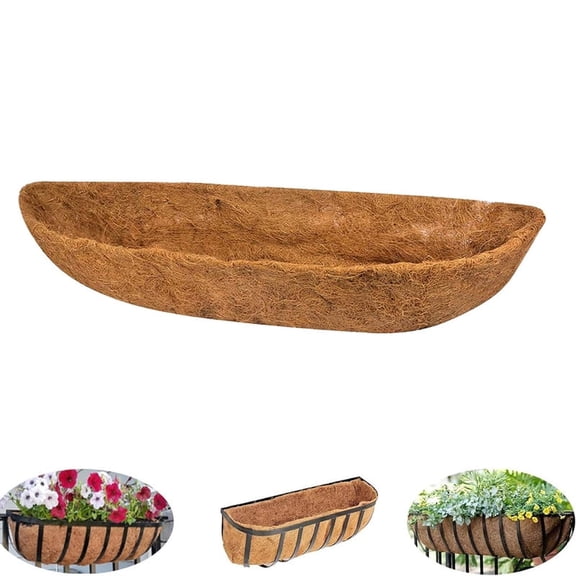 24 Inch Trough Coco Liner for Window Boxes & Railing Planters, Coco Liners for Planters, Thickened Natural Coconut Coir Replacement Liner, No Cutting Needed, Durable for Outdoor Balcony Garden, 1PC