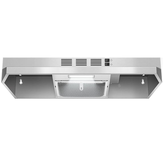 Joeaonz 24-Inch Ductless Under Cabinet Range Hood with LED Light, Stainless Steel, Rear Exhaust, 2-Speed, Dishwasher-Safe Filter