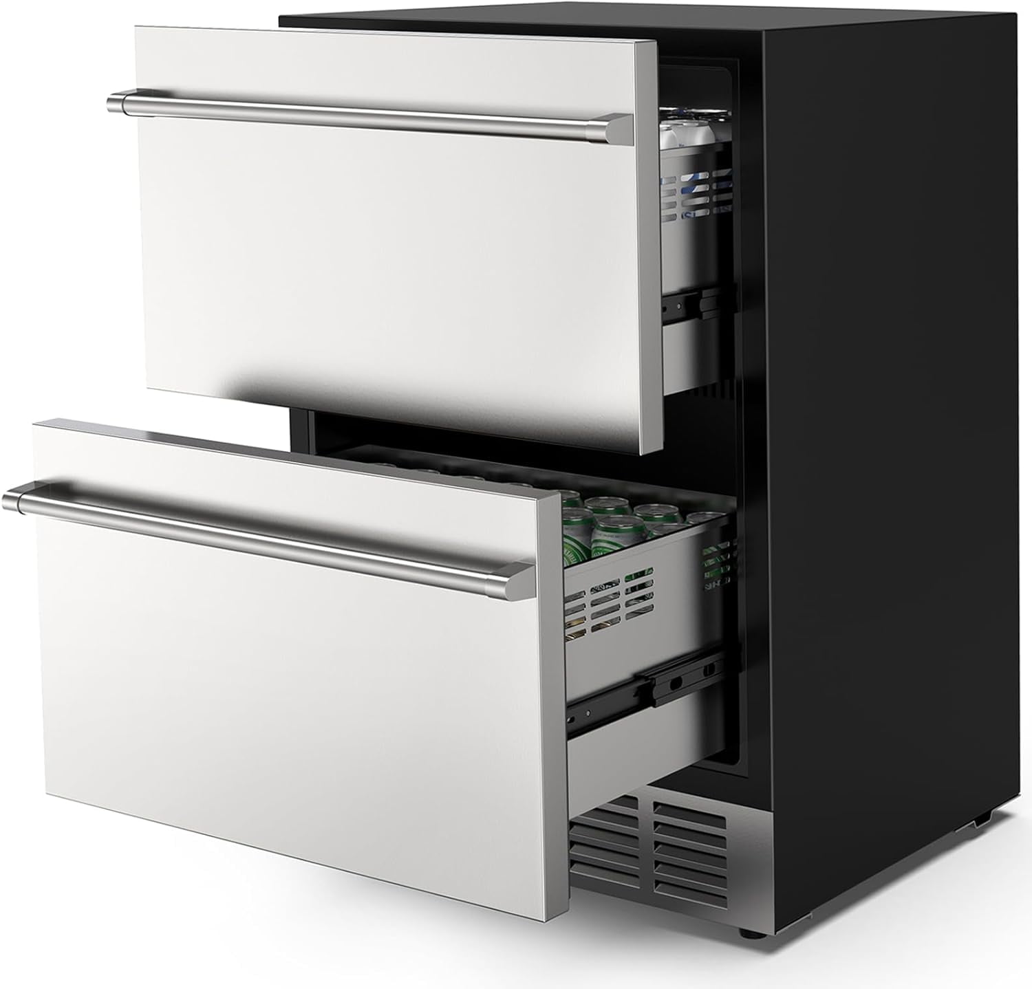 24 Inch Under Counter Double Drawer Fridge, Weather Proof Stainless Steel Under Counter Beverage and Wine Fridge with Digital Display