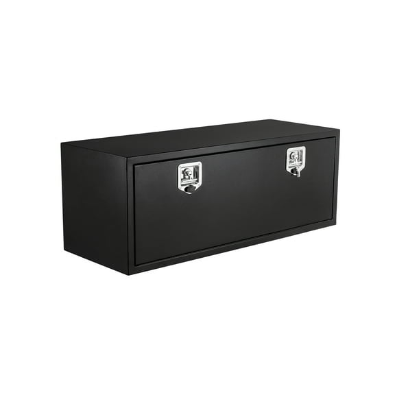 24 Inch Underbody Truck Tool Box, Black Steel Trailer Storage Chest with T-Handle Latch, Lock and Keys, Waterproof Diamond Plate Organizer for Pickup Bed, RV, Trailer, Van