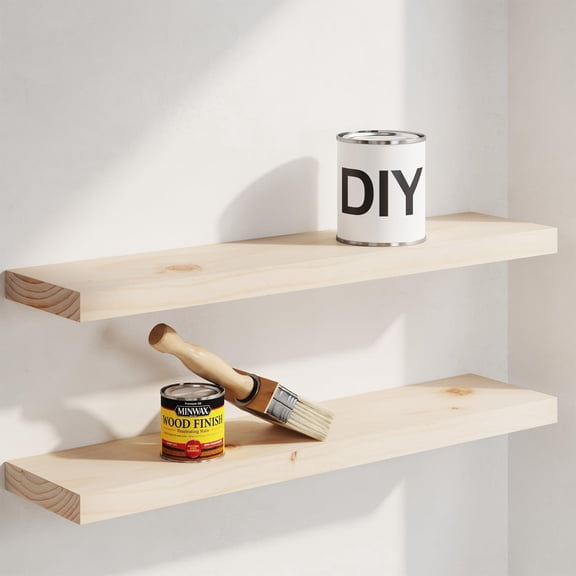 24 Inch Unfinished Raw Sanded Pine Floating Shelves Set of 2, 24 x 6.5 x 1.75 Inches, Heavy Duty Bracket
