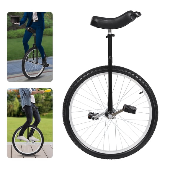 24 Inch Unicycle for Adults, Outdoor Sports Wheel Unicycle Adjustable Height, Load 154 lbs, Outdoor Sports Fitness Exercise (Black)