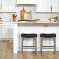 thumbnail image 1 of 24" Inch Upholstered Saddle Seat Bar Stool (Set of 2), Antique Gray/Leather, 1 of 5