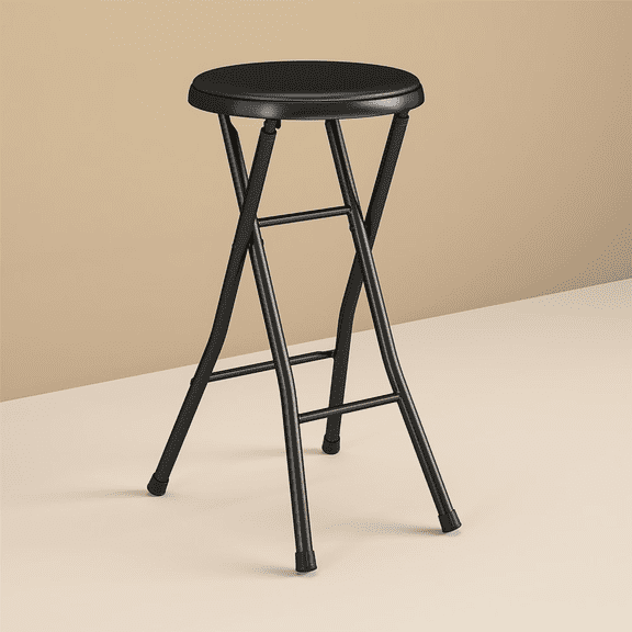 24 Inch Vinyl Padded Folding Stool Black, Metal Frame, 200 lb Capacity, Portable Extra Seating for Home, Office & Events