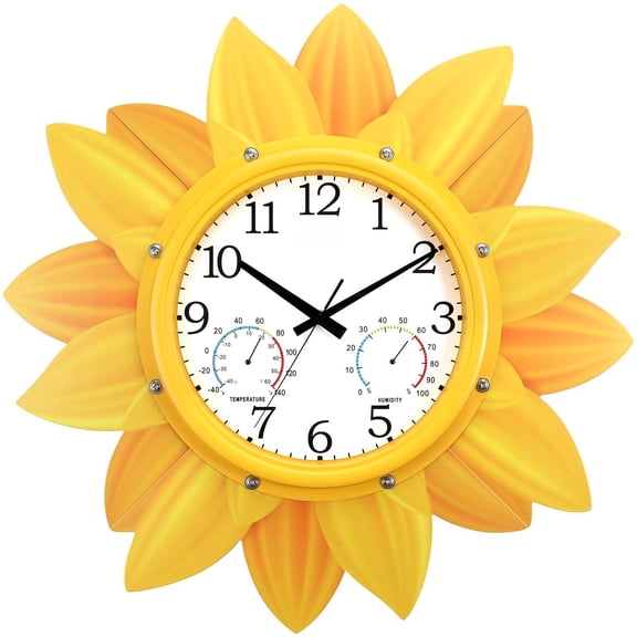 24 Inch Wall Clock, Waterproof With Hygrometer, Indoor Outdoor Decor