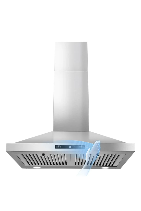 24 Inch Wall Mount Range Hood 450 CFM Stainless Steel Gesture Sensing Touch Control 3 Speed Hood Mechanical Control