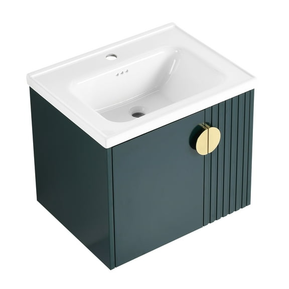 24 Inch Wall Mounted Bathroom Vanity With Sink, For Small Areas, Soft Close Door & Lovely Metal Handles Modern 24" Narrow Spaces, And Simple
