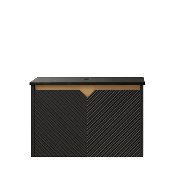 24 Inch Wall Mounted Black Plywood Cabinet Black Sintered Stone Countertop No Basin No Faucet