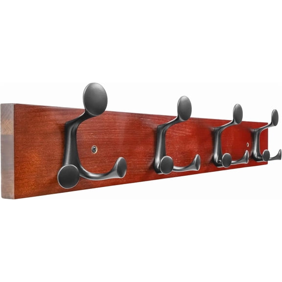 24-Inch Wall Mounted Cherry Wood Coat Rack with 4 Triple Hooks, Perfect for Entryways and Classrooms