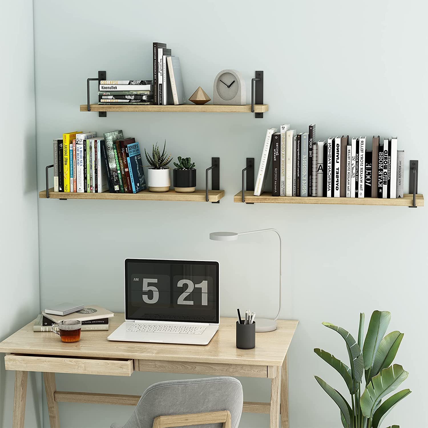 24 Inch Wall-Mounted Floating Shelves Rustic Wood Set of 3 Storage Rack ...