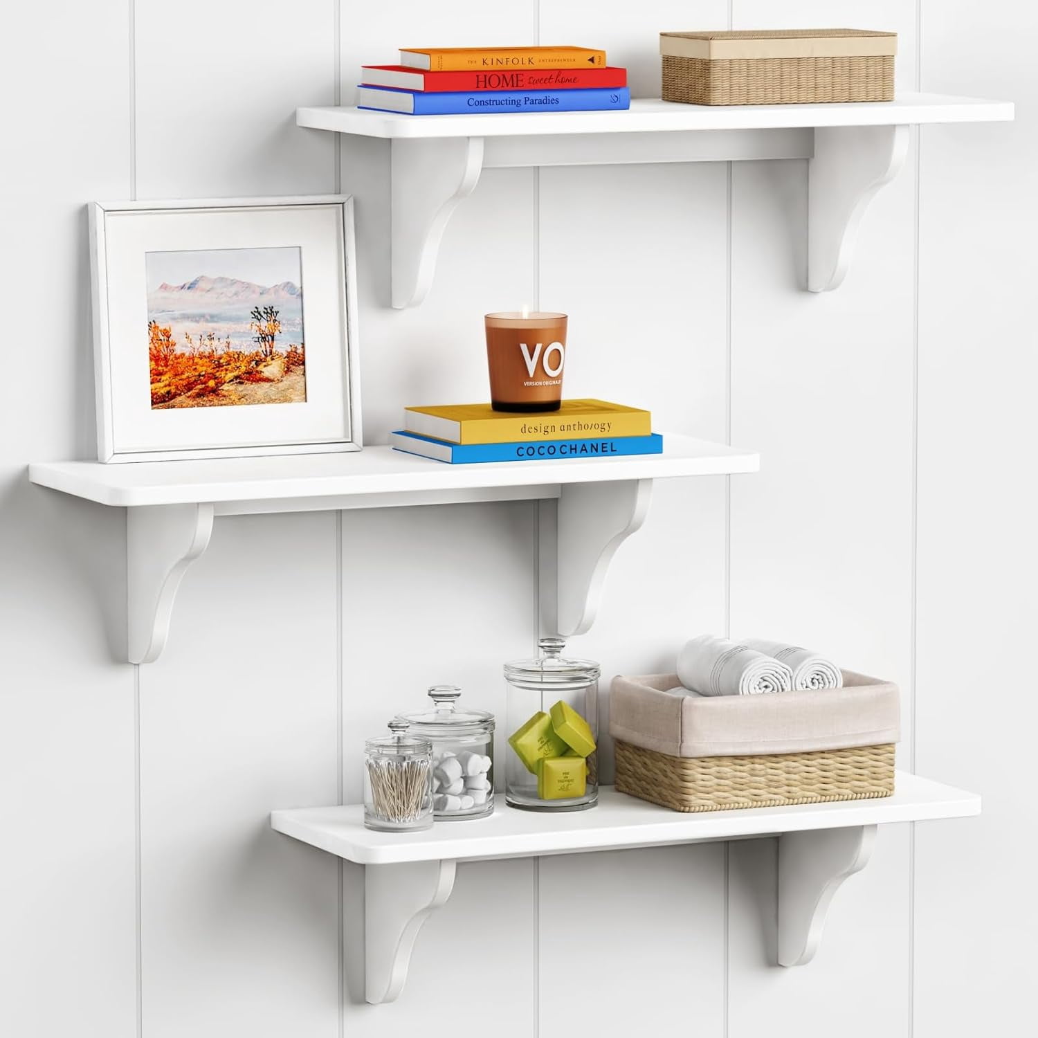 24 Inch Wall Shelves for Bedroom Set of 3, Large Bathroom Floating Shelves for Wall, Long Decorative Hanging Arched Shelving Unit for Living Room Kids Girls Room Nursery Office (White)
