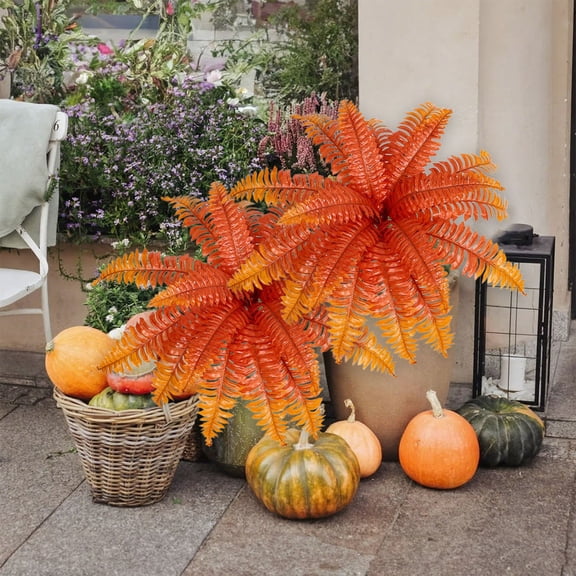 24 Inch Warm Yellow Orange Artificial Boston Fern Wall Plant, Bendable Plastic Persian Fern Bush, Thanksgiving Fall Wall Table Centerpiece Decor