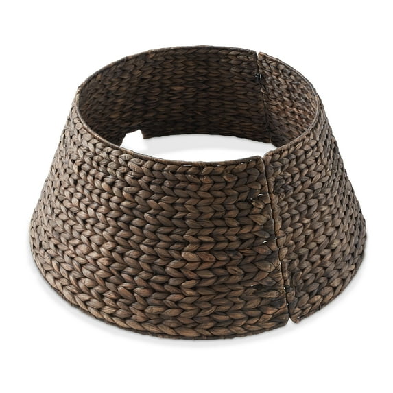 24-Inch Water Hyacinth Christmas Tree Collar, Woven Tree Base Cover with Cord Cut Out, Espresso