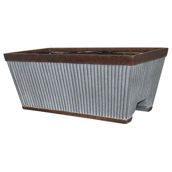 24 Inch Westlake Outdoor Deck Rail Textured Resin Garden Flower Planter w/UV Protectors, Rustic Galvanized, (054818)