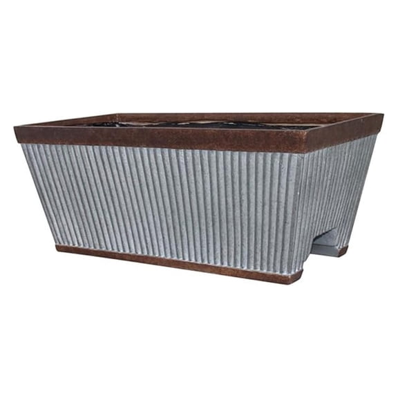 24 Inch Westlake Outdoor Rectangular Deck Rail Textured Resin Garden Flower Planter w/Sun Protectors, Rustic Galvanized