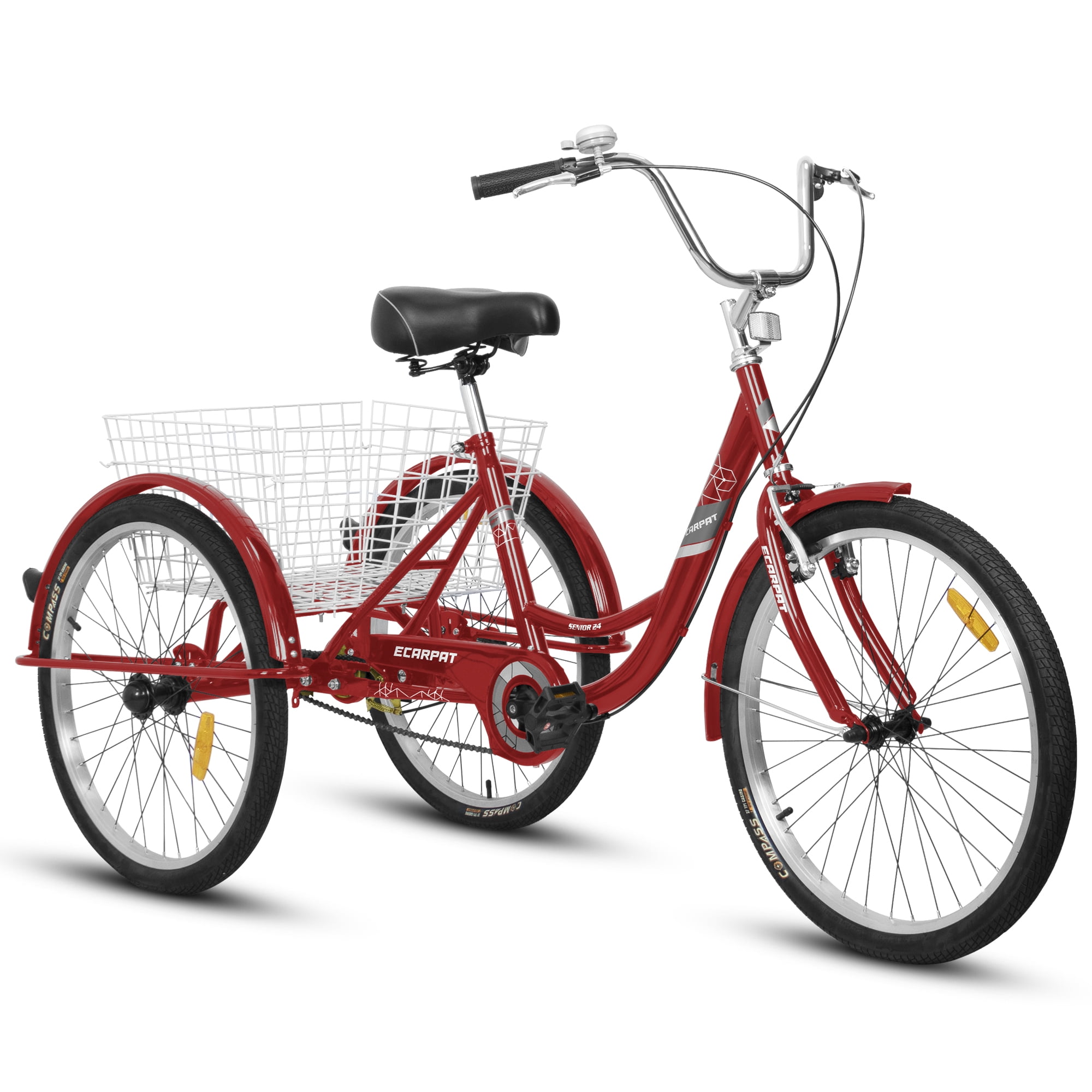 24 Inch Wheels Tricycle 1 Speed Tricycle for Adults 3 Wheels Bikes with Shopping Basket for Women Men Adults Seniors City Beach Cruiser Trike Bikes Bicycles Walmart
