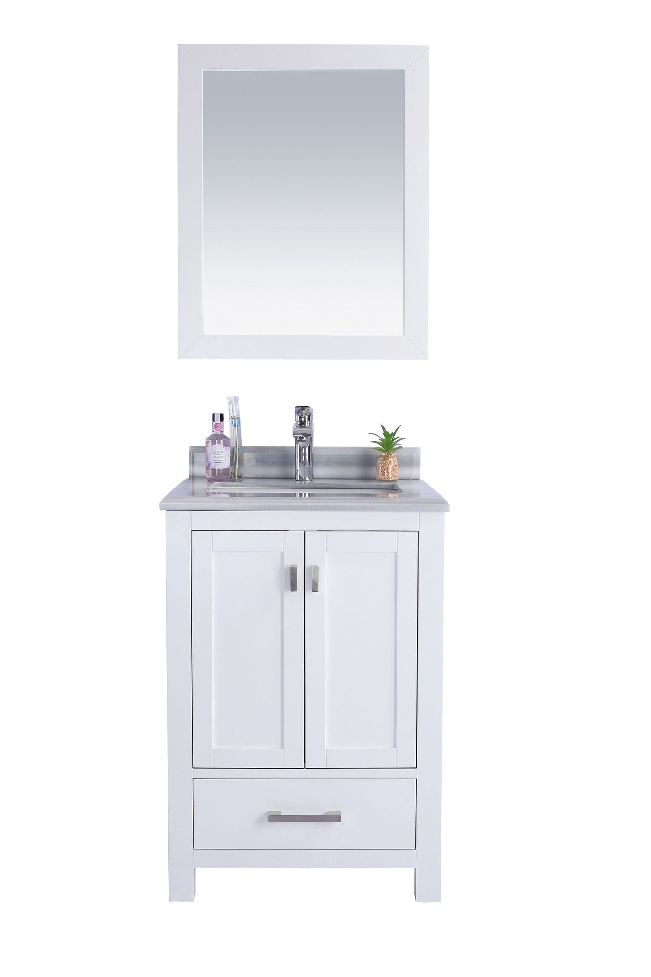 24 Inch White Cabinet Bathroom Vanity With White Stripe Countertop - Laviva