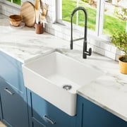 24 Inch White Farmhouse Sink-White Farm Sink for Small Kitchen and Laundry, Luxury Apron Front  Fireclay Porcelain Ceramic ink Single Basin with Bottom Grid and Strainer