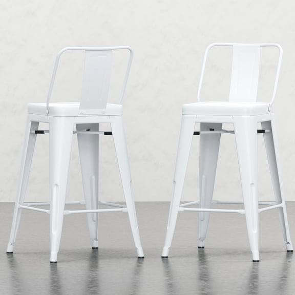 24-Inch White Metal Counter Stools with Vertical Slat Design - Great for Modern Settings