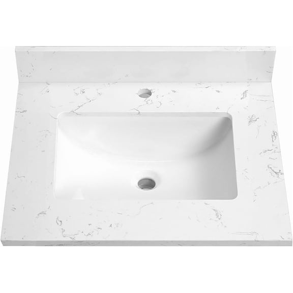 24 Inch White Vanity Top. Engineered Stone Bathroom Vanity Top with Rectangular Ceramic Sink, Single Faucet Hole with 4" Backsplash Bathroom Vanity Sink Top