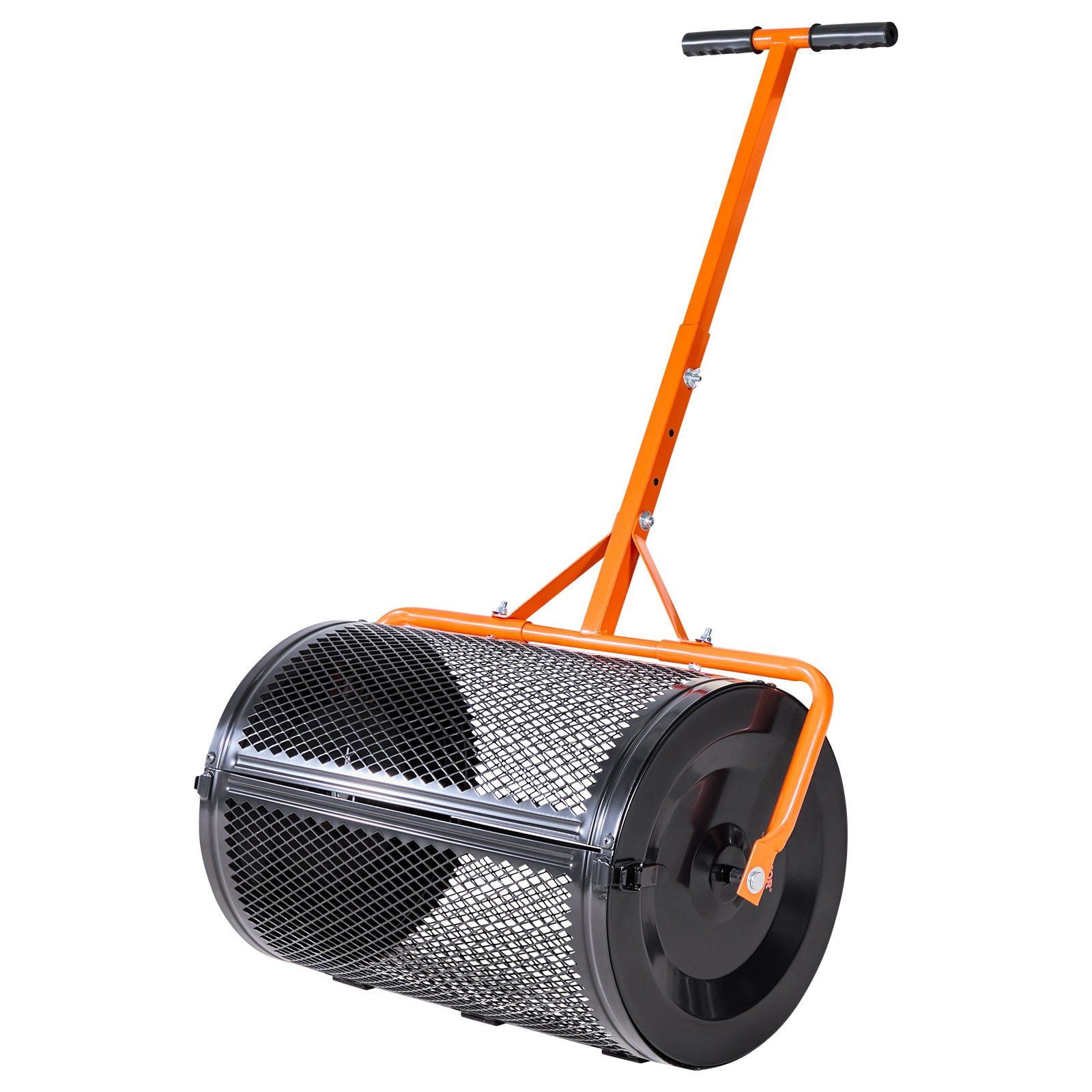 24 Inch Heavy Duty Compost Spreader T Handle 3 Level Height Adjustable Powder Coated Steel Garden Peat Moss Roller for Planting and Sowing