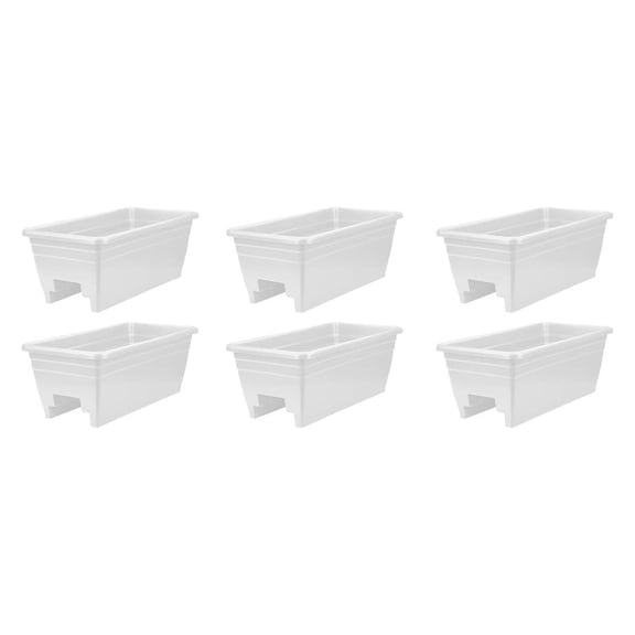 24 Inch Wide Heavy Duty Plastic Deck Rail Mounted Garden Flower Planter Boxes with Removable Drainage Plugs, White (6 Pack) 24 x 24 x 9 inches