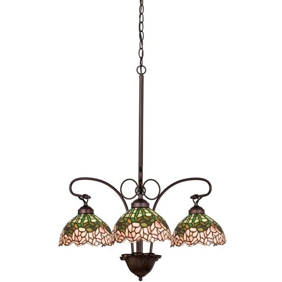 24 Inch Wide cabbage rose 3 lt Chandelier